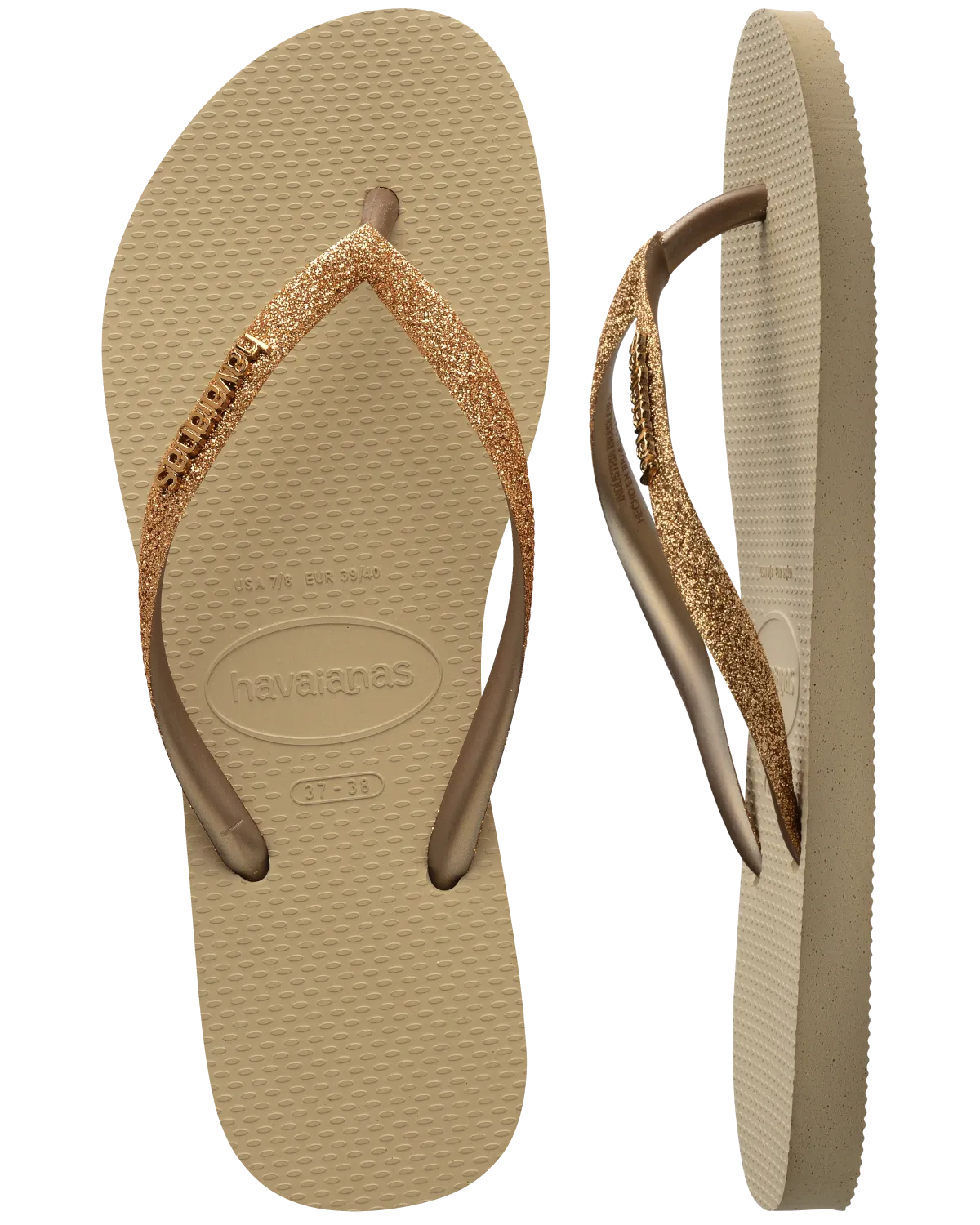 Slim Glitter II Flip Flops in Sand & Golden