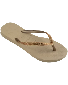 Slim Glitter II Flip Flops in Sand & Golden