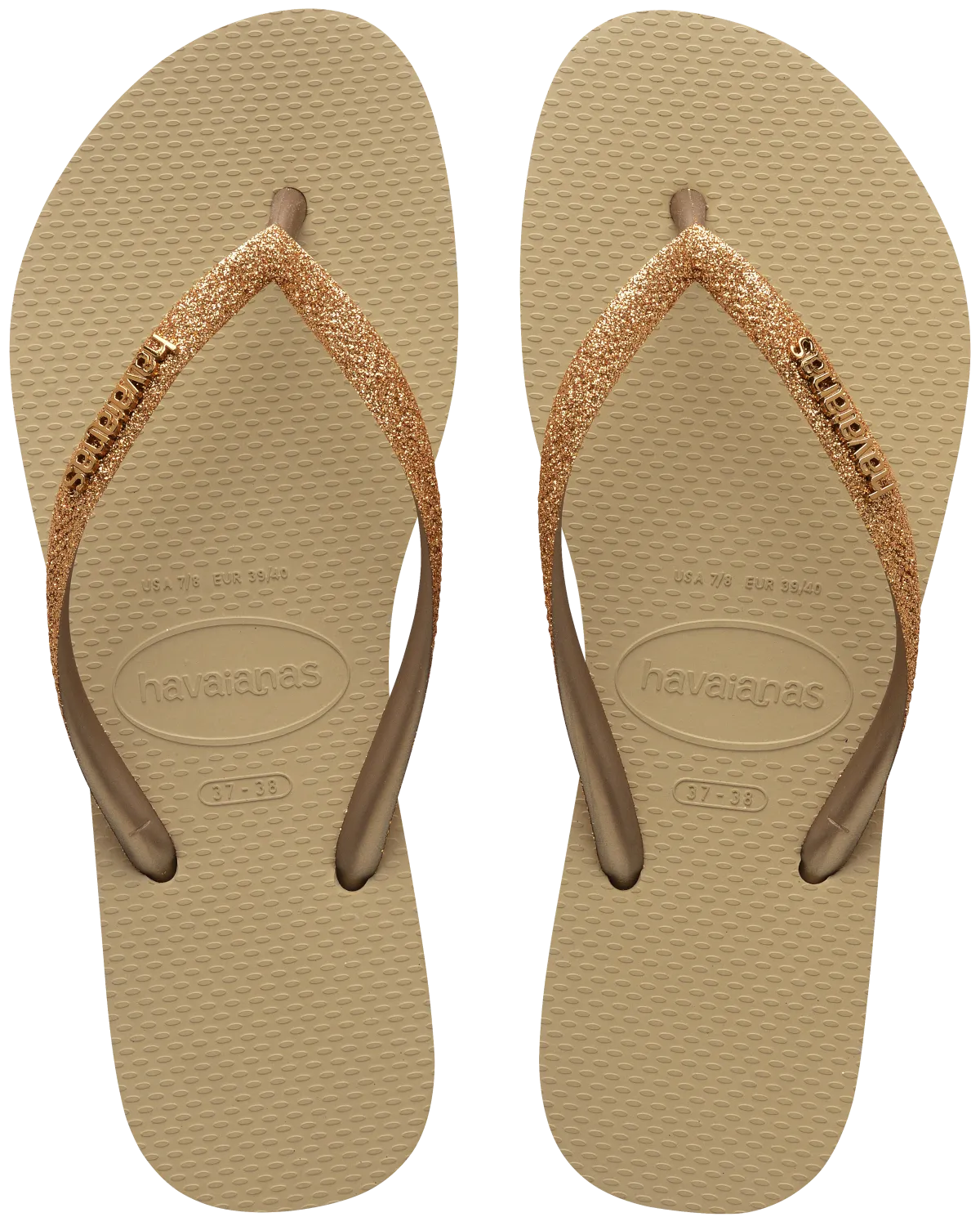 Slim Glitter II Flip Flops in Sand & Golden