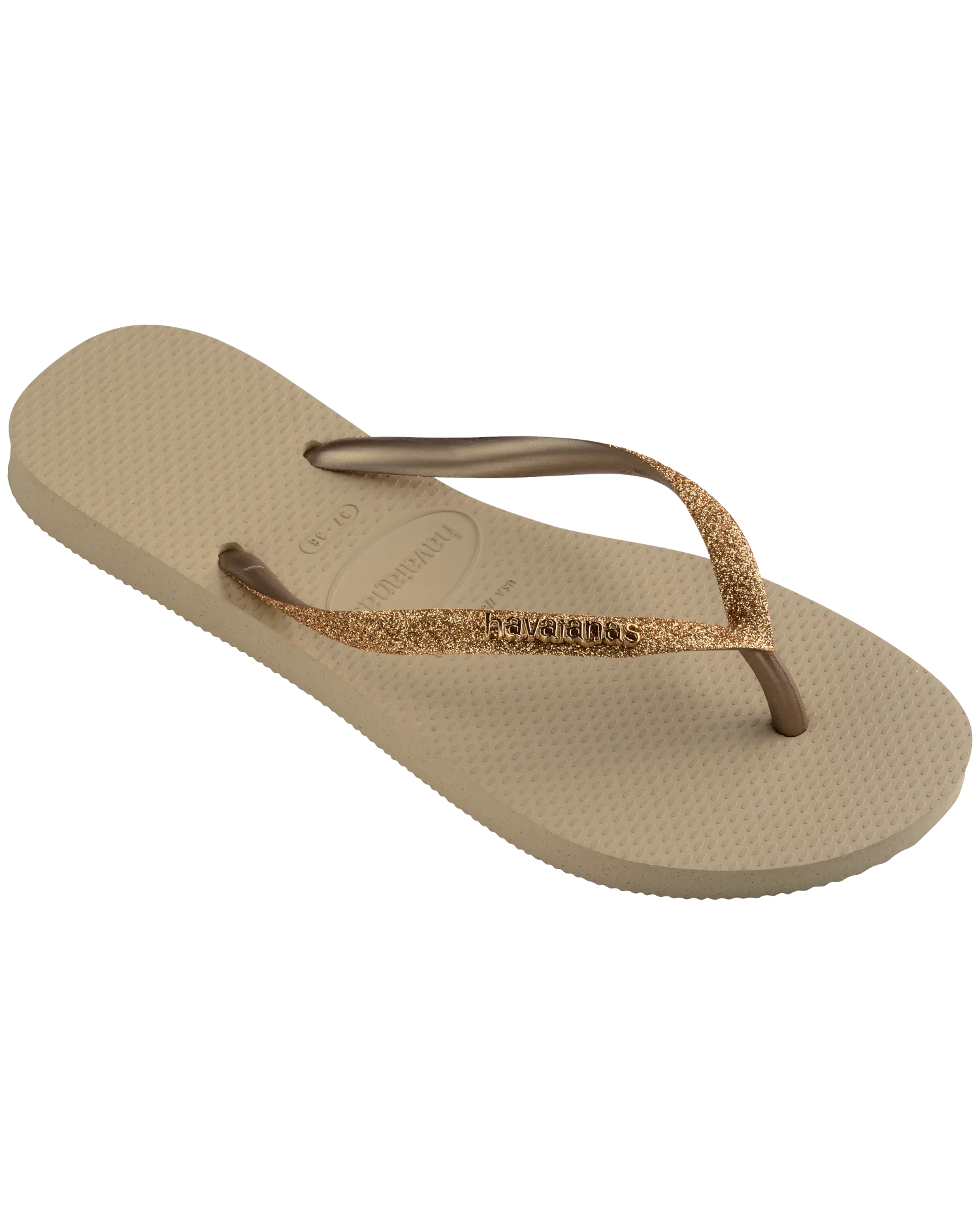 Slim Glitter II Flip Flops in Sand & Golden