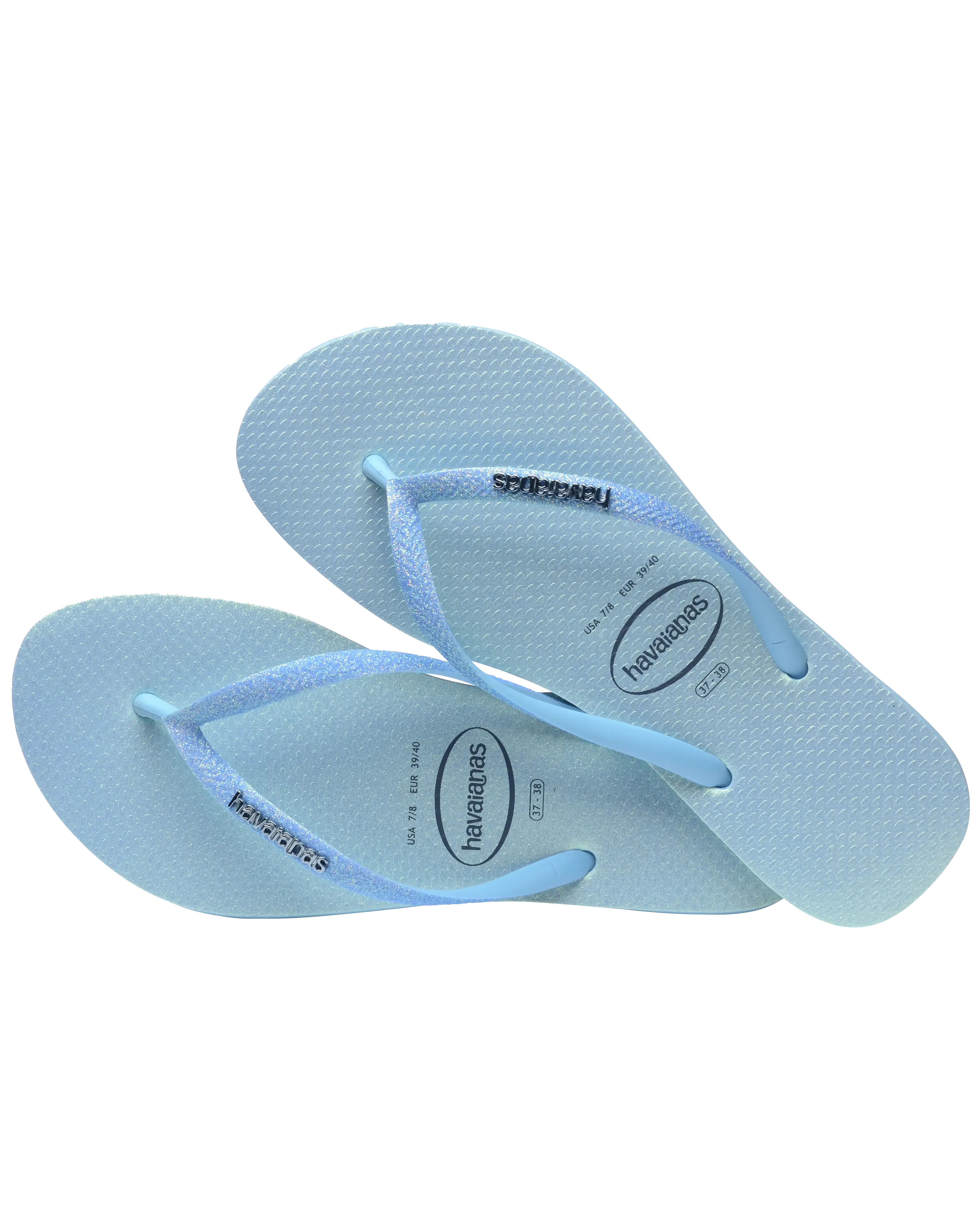 Slim Glitter Iridescent Flip Flops in Lavender Blue