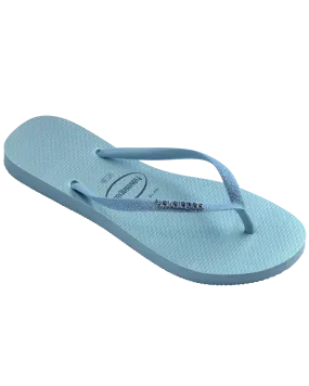 Slim Glitter Iridescent Flip Flops in Lavender Blue