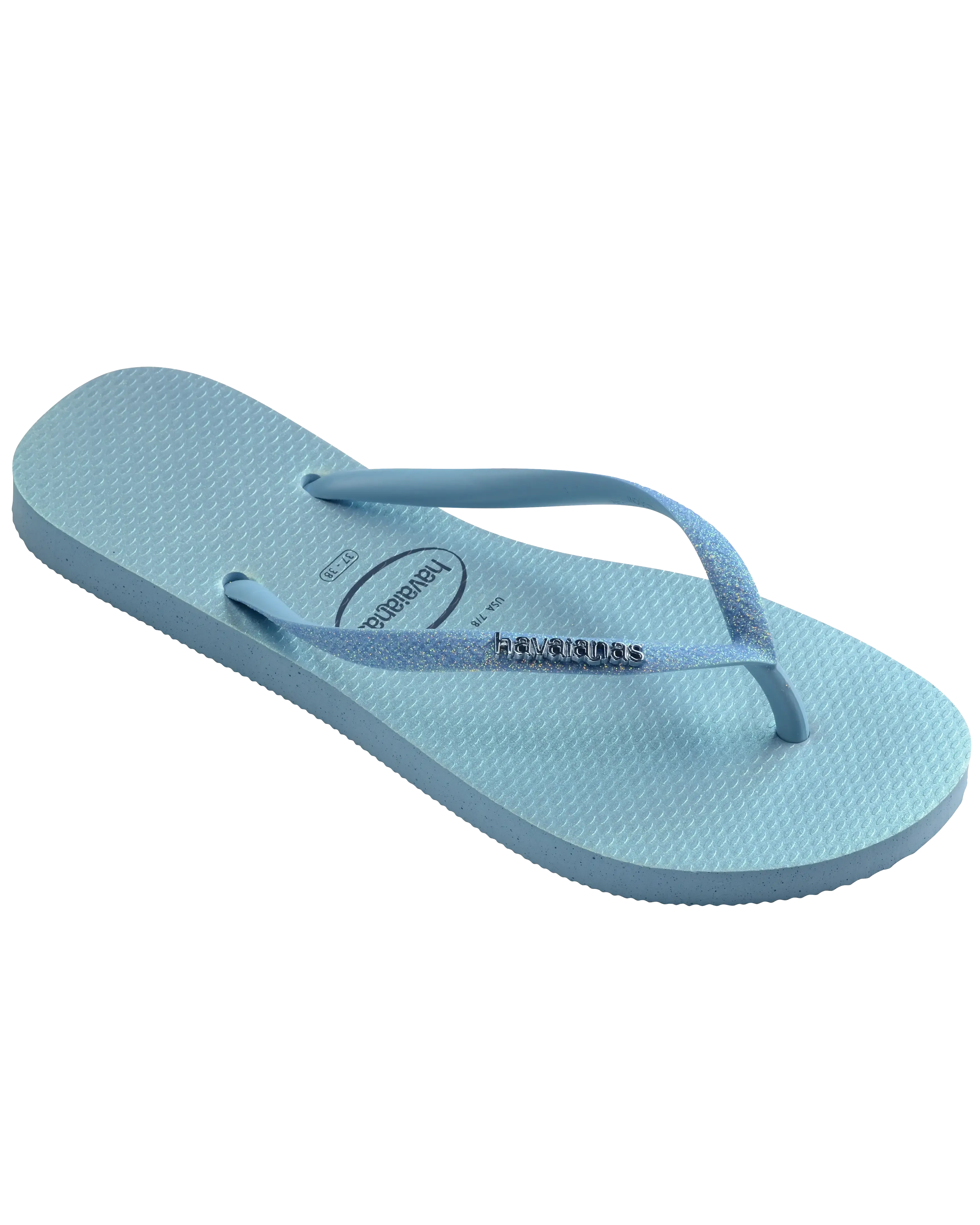 Slim Glitter Iridescent Flip Flops in Lavender Blue