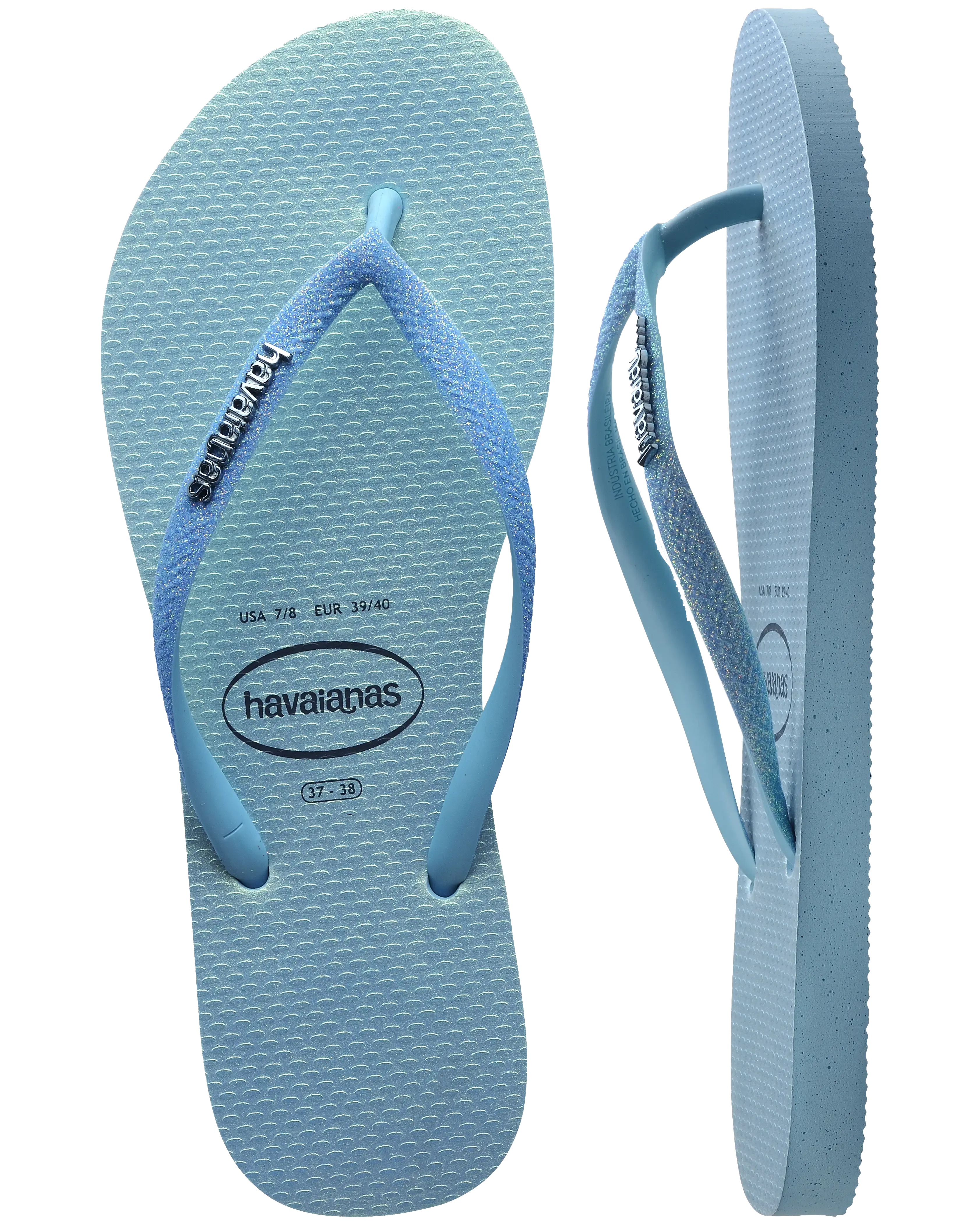 Slim Glitter Iridescent Flip Flops in Lavender Blue