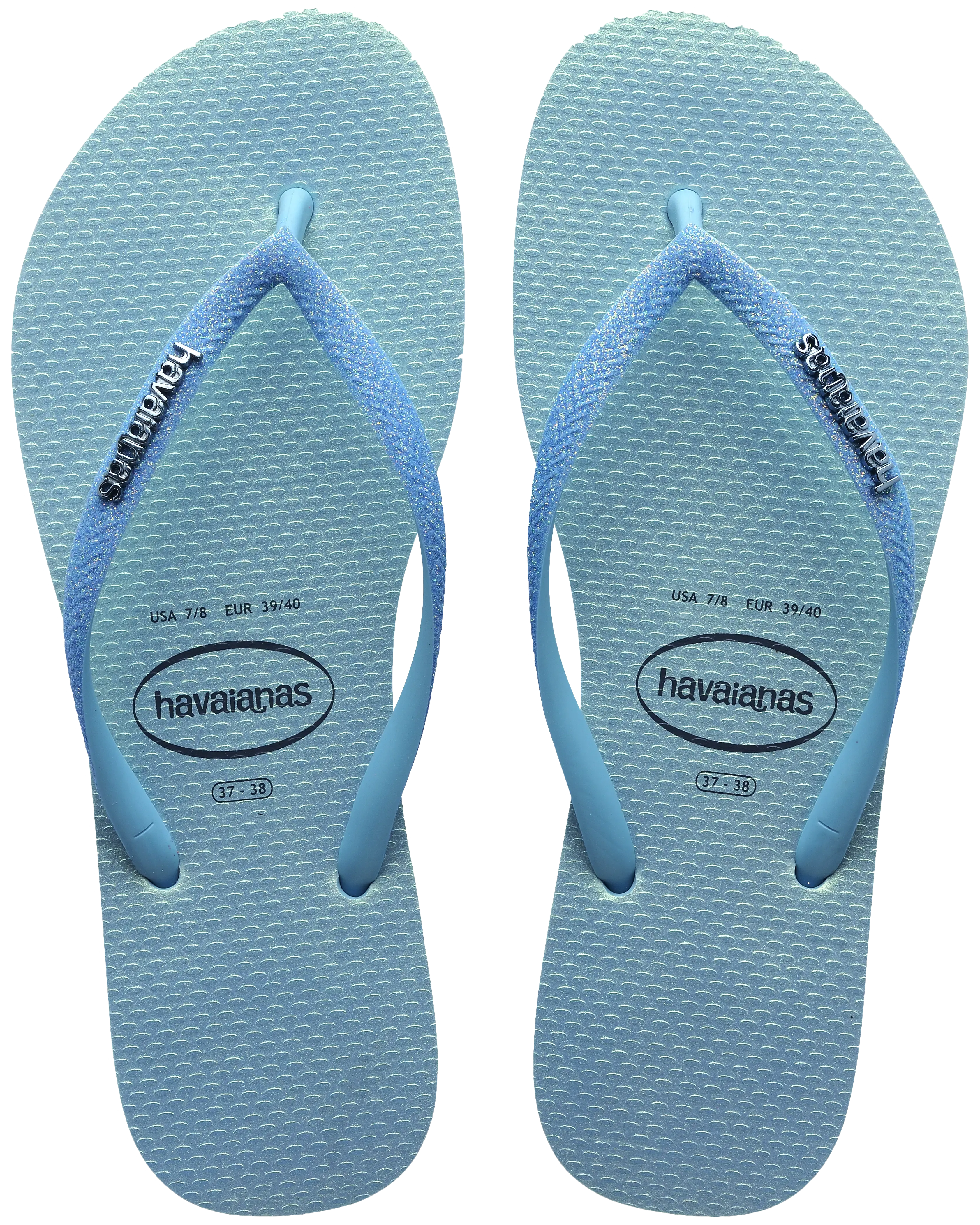 Slim Glitter Iridescent Flip Flops in Lavender Blue